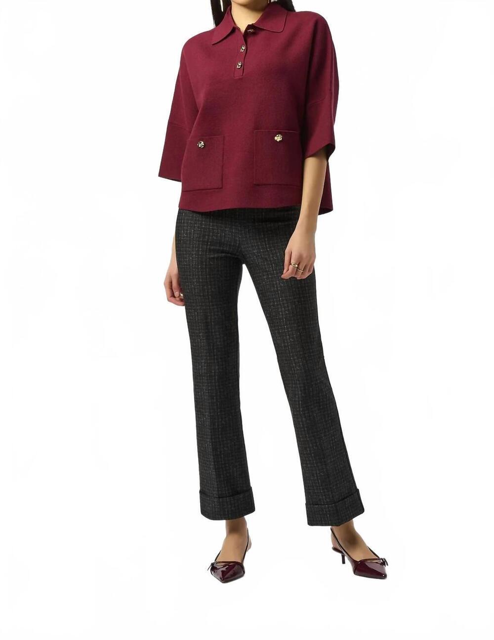 NEW JOSEPH RIBKOFF checkered print pull on flared pants in black/grey
